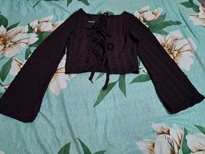 Shein Burgundy Tie-Front Knit Top