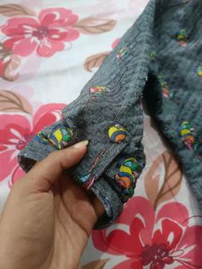 fully embroidered Grey Kurta with small prints