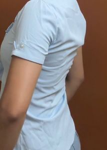 Pale Blue Ruffle Detail Shirt