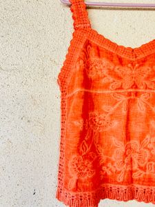 Orange Lace Trimmed Tank Top