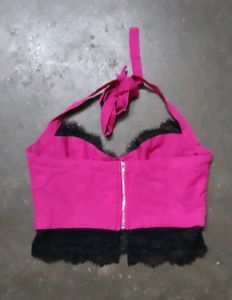 Hot Pink Lace Halter Bra Top