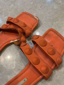 Orange Studded Flat Sandals