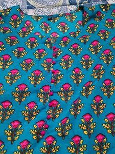 Beautiful Teal Floral Kurta with Pink Pants