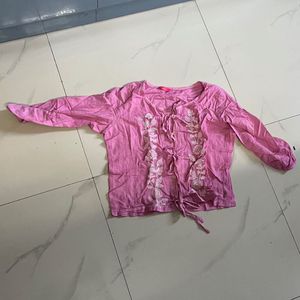 Pink Embroidered Tie-Up Top