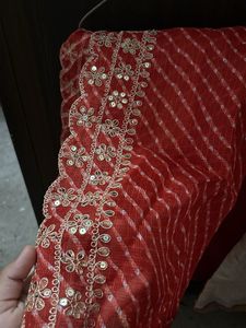 Elegant Cream Kurta Set with Red Dupatta