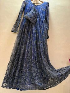 Elegant Blue crystal work Gown with Clutch