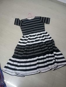 black &amp; white Striped Fit &amp; Flare Dress