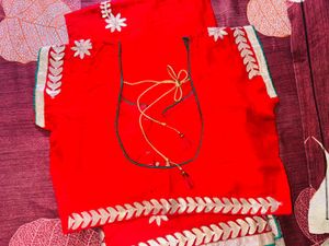 Elegant Red Saree with Gold Border