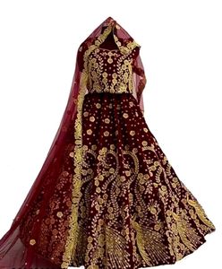Elegant Velvet Peacock semi stitched Lehenga Set
