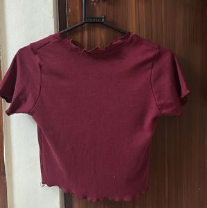 Maroon Button-Up Crop Top