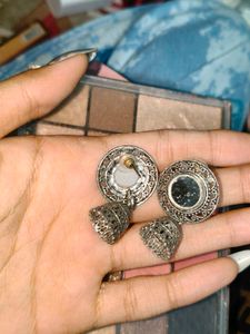 Oxidized Mirror Jhumka Earrings