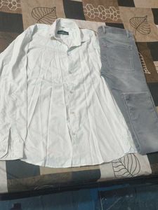 Men's White Dress Shirt & Grey Jeans