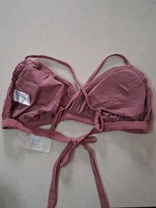 XL Pink Embroidered Crochet Bikini Top