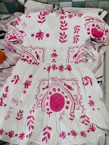 White Dress with Pink Tropical Print
