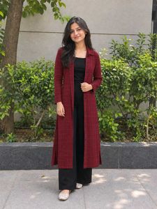 Maroon Checked Long Shrug
