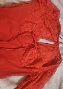 Elegant Red Lace Sleeve Dress