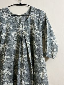 Grey Floral Print Kurta