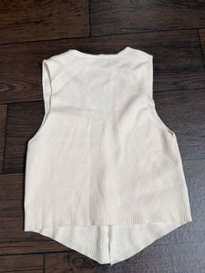 Cream Ribbed Knit Button-Up Vest