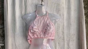 7410. Pink Floral Embellished Crop Top