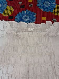 White Smocked Puff Sleeve Top