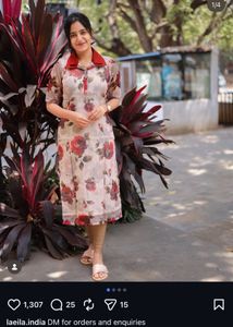 Red Rose Printed organza kurti
