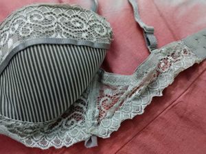 Lace Trim Striped Bra