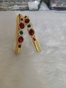 Exquisite Gold Bangles with Red &amp; Green Stones