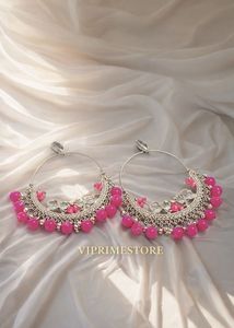 Stunning Pink Beaded Hoop Earrings