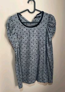 Grey Polka Dot Puff Sleeve Top