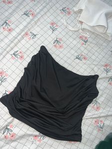 Solid Black Ruched Tube Top