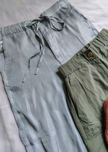 Stylish Cargo Pants &amp; satin powder blue trouser