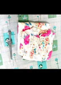 White Floral Print Kurta