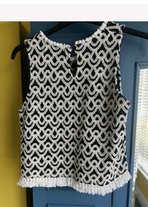 crochet Black &amp; White Patterned Sleeveless Top