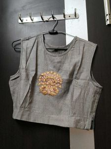 Embroidered Grey Sleeveless Blouse