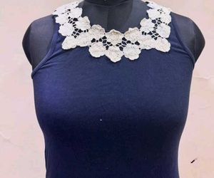 Navy Tank Top with Lace Collar