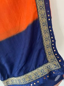 Orange and Navy Blue Saree