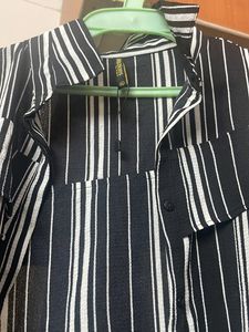 Black And White Striped Cold Shoulder Shirt