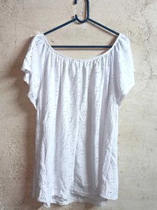Oversized Broderie Anglaise Off-Shoulder Top