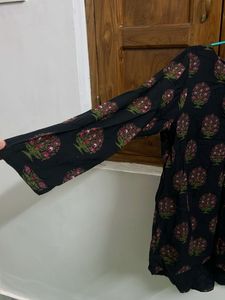 Black Floral Print Kurta