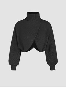 Black Turtleneck Wrap Sweater