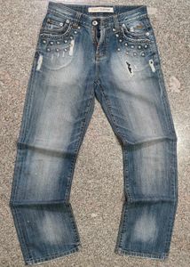 Studded Distressed Blue Denim Jeans
