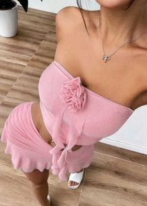 Chic Pink Ruffle Tube Top &amp; Skirt Set