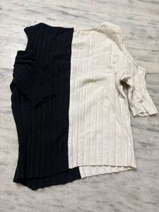 Split Color Cold Shoulder Zipper Top