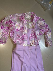 3-Piece Lavender Floral Organza Co-ord Set