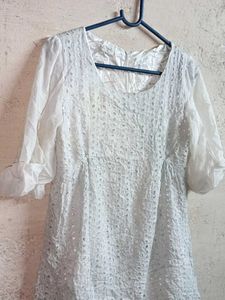 White Eyelet Tunic Top Layered