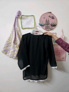 Black Embroidered Kurta Top