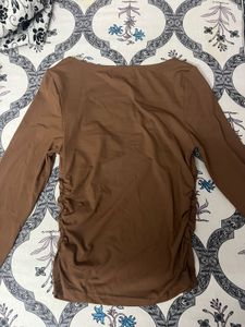 Brown Ruched Long Sleeve Top