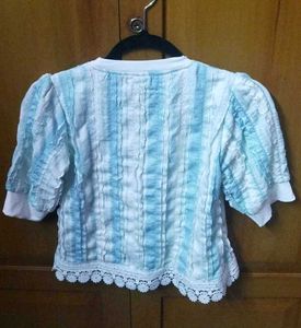 Blue &amp; White Striped Textured Top