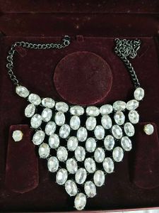 Statement black metal Crystal Necklace,Earrings