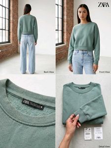 Zara Green Cropped Sweatshirt